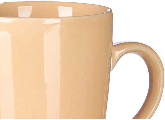 Kaffee- und Teetassen - 6er-Set - Tasse - Keramik-Kaffeetasse - Steingut-Teetasse - Glänzender Kaffeebecher - Moderne Tasse - 330 ml - 8,5 x 11,5 x 10,5 cm - Beige - 6-teiliges Set