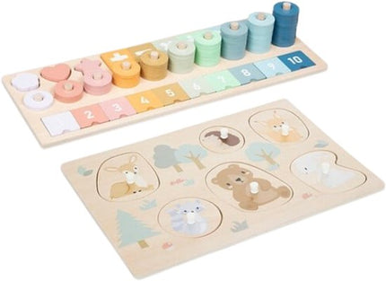2-delig Houten Puzzel Set - Educatieve Kinderspeelgoed Houten Puzzels - Moeder & Baby 6-delige Puzzel & Cijfers Puzzel - Montessori Speelgoed - Multicolor