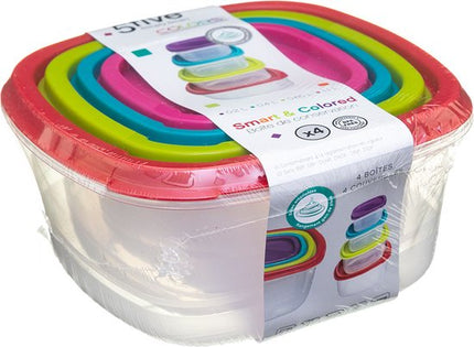 5five Vershoudbakjes nestbaar - 4-delig - BPA vrij - meal prep - herbruikbaar - multi kleuren - luchtdicht
