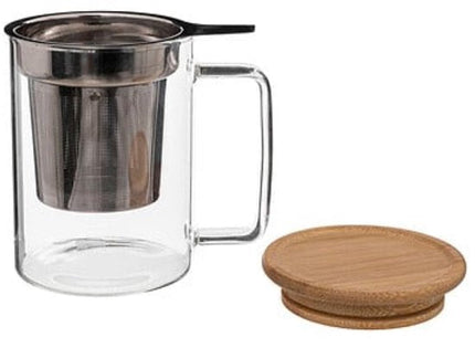 Mia Glazen Theemok met Filter - Theebeker met Deksel - Kruidenthee Mok met Theefilter - Dubbel Gebruik Theeglas - Magnetron & Vaatwasser Bestendig - ca. 11.5 x 8.2 x 11.7 cm - 480ml - Transparant