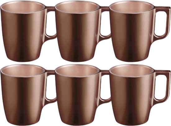 Mok - Moderne Koffiemokken - Glazen Mok - Set van 6 - Luxe Drinkglazen Voor Koffie & Thee - 250ml - 10.4 x 10.4 x 9.2 cm - Chocolade
