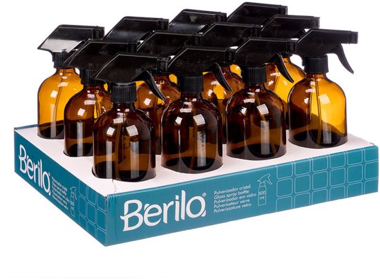 Plantenspuit - Vintage Bloemsproeier - Waterverstuiver voor Kamerplanten - Sprayfles Glas met Zwarte Spuitkop - Rond - 500ml - 7.4 x 9.5 x 21.2 cm - Bruin-Zwart