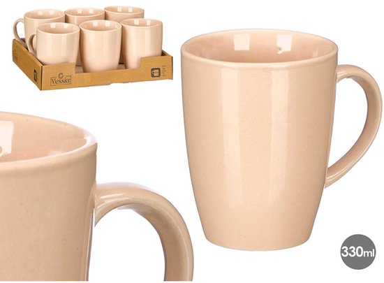 Tasse - Kaffeetasse - Keramik-Teetassen - Trinkbecher mit glänzendem Finish - Luxustasse - 6er-Set - 330 ml - 8,5 x 11,5 x 10,5 cm - Creme