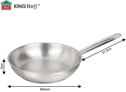 Kinghoff - KH-2019 - Pan - Koekenpan met Stalen Handvat - Zonder Antiaanbaklaag - Inductie Geschikt - Hoge Temperatuur tot 240°C - Voor Vlees, Vis & Groenten - 21CT, RVS - Ø24 cm - Zilver