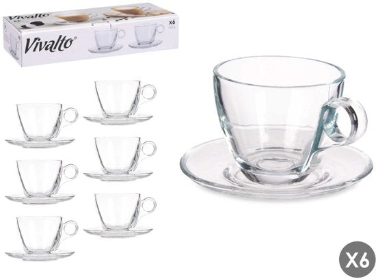 Vivalto Kaffeetasse mit Untertasse – Set à 6 Stück – Glas – 170 ml