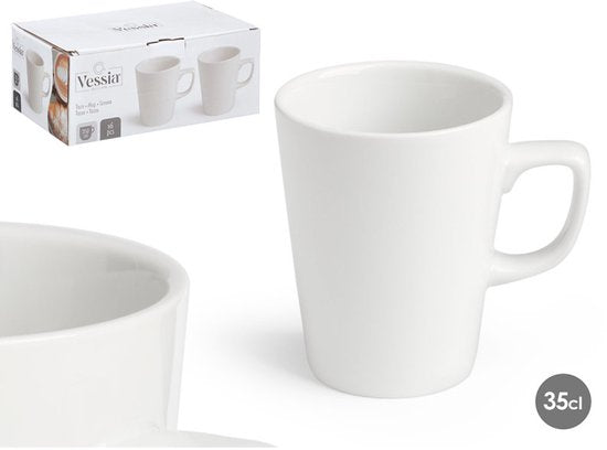 Mok - Koffiemok - Theemok - Porseleinen - Set van 6 - Stevige en Durzaam - 350ml - 8,7 x 12 x 8 cm - Wit