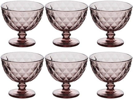 IJscoupe - Set van 6 - IJsjeshouder - Dessertkom - Glazen IJsbeker - Dessertkom Glas - Coupe voor IJs, Sorbet & Nagerechten - Vaatwasserbestendig - 300 ml - Roze