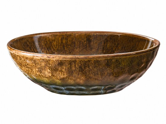 MPLCo - Keramische Kom - Serveerschaal - Ontbijtkom - Soepkom - Saladeschaal - Vaatwasserbestendig - Oven en Magnetron - Organische Vorm - Keramiek - 500 ml - Ø18 cm - Groen en Bruin