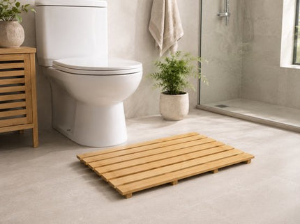 MPLCo - Bamboe Badmat - Antislip Badkamer Mat - Houten Badmat voor Douche & Bad - Waterbestendig - Met Antislip Voetjes - 55 x 35.5 x 2.5 cm - Naturel