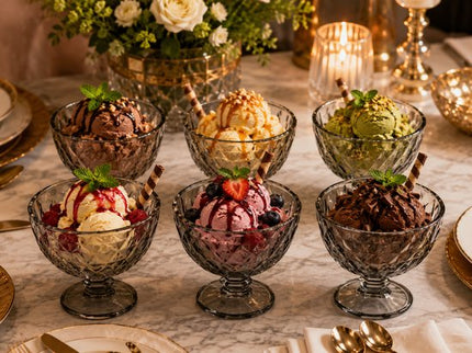 IJscoupe - Set van 6 - IJsjeshouder - Dessertkom - Glazen IJsbeker - Dessertkom Glas - Coupe voor IJs, Sorbet & Nagerechten - Vaatwasserbestendig - 300 ml - Grijs