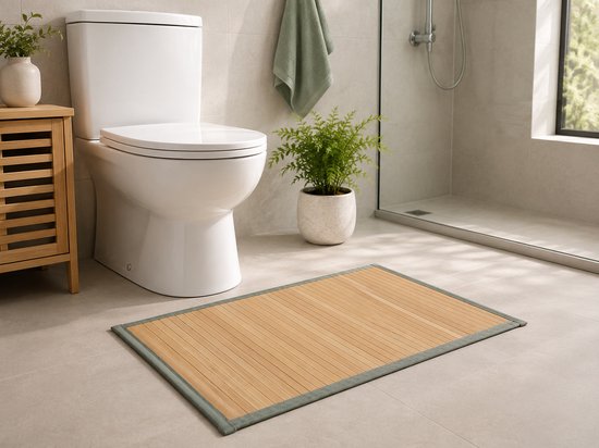 MPLCo - Bamboe Badmat op Rol - Antislip Badkamer Mat - Houten Badmat voor Douche, Bad & Keuken - Oprolbaar - Waterbestendig - Met Antislip Onderzijde - 75 x 50 cm - Naturel