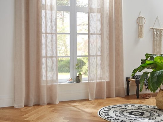 Alton Gordijn - Vitrage Gordijnen - Sheer Curtains – Transparante Raamgordijnen - Lichtdoorlatend Gordijn voor Woonkamer & Slaapkamer - Polyester - 140 x 240 cm - Beige
