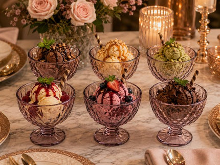 IJscoupe - Set van 6 - IJsjeshouder - Dessertkom - Glazen IJsbeker - Dessertkom Glas - Coupe voor IJs, Sorbet & Nagerechten - Vaatwasserbestendig - 300 ml - Roze