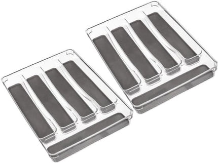 5-Vak Organizer - Besteklade - Set van 2 - Anti-Slip Bestek Tray - Tidy Smart Keuken Organizer - 23.5 x 32.7 x 4.6 cm - Grijs