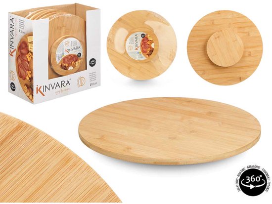 Drehteller - Drehbarer Servierteller aus Holz - Rotating  Tray - Bambus - Rund - 35 x 35 x 3 cm - Holz