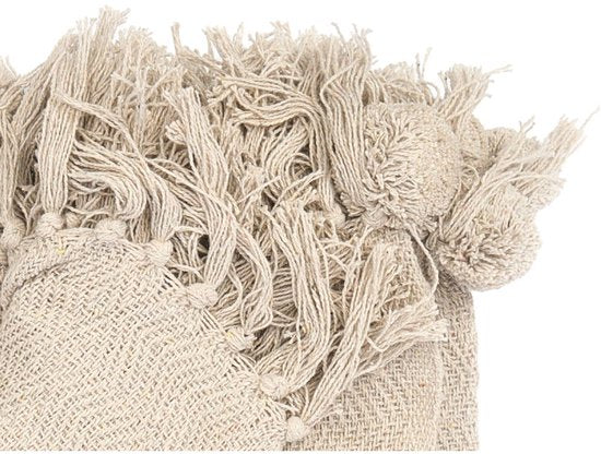 Pompon-Decke - Baumwollplaid - Große Wohndecke für Sofa und Bett - Dekorative Tagesdecke - Weiche Baumwolldecke - 180x220 cm - Natur