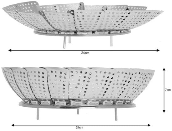 Dampfgarer-Einsatz – Dampfgarer-Set – 2-teilig – Dünsteinsatz für Gemüse – Faltbar – Edelstahl – Ø 24 cm & Ø 28 cm – Silber