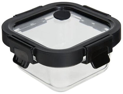 Vershoudbakjes - Set van 2 - Bewaarbakjes met Deksel - Magnetronbestendige Lunchbox - Voedselcontainer - Vierkante - 320 ml - Borosilicaat Glas - 13 x 13 x 6.2 cm - Transparante en Zwart Deksel