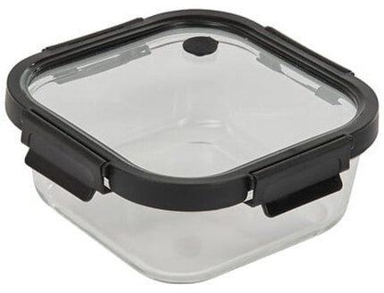 Vershoudbakjes - Set van 4 - Bewaarbakjes met Deksel - Magnetronbestendige Lunchbox - Voedselcontainer - Vierkante - 1.1 Liter - Borosilicaat Glas - 19.3 x 19.3 x 8.1 cm - Transparante en Zwart Deksel