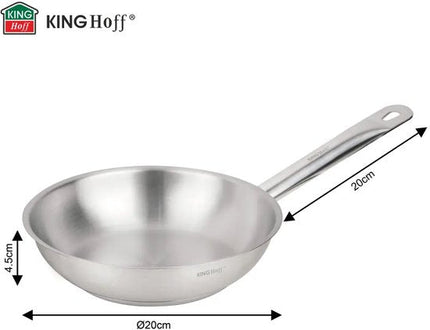 Kinghoff - KH-2018 - Pan - Koekenpan met Stalen Handvat - Zonder Antiaanbaklaag - Inductie Geschikt - Hoge Temperatuur tot 240°C - Voor Vlees, Vis & Groenten - 21CT, RVS - Ø20 cm - Zilver