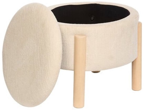 Atmosphera - Aufbewahrungshocker Elki Ø 45,5 cm weißer Chenille-Stoff - 37 cm hoch - mit Stauraum - Sitzhocker - Beistelltisch - Sitzpuff