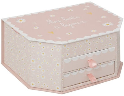 Lana Sieradendoosje - Jewellery Box met Spiegel en Lades - Kinder Sieraden Opbergdoos - Juwelenkistje met 2 Lades - Make-up & Sieraden Organizer - 21.5 x 16.5 x 10 cm - Roze