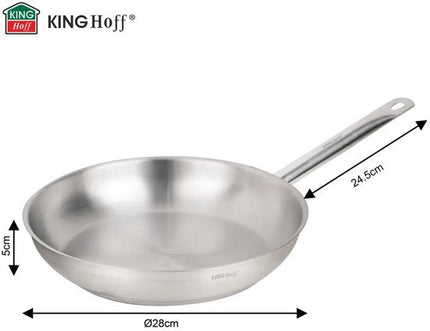 Kinghoff - KH-2020 - Pan - Koekenpan met Stalen Handvat - Zonder Antiaanbaklaag - Inductie Geschikt - Hoge Temperatuur tot 240°C - Voor Vlees, Vis & Groenten - 21CT, RVS - Ø28 cm - Zilver