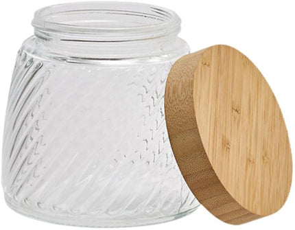 Voorraadpot Food Essentials Ventura - keuken - ribbel glas / bamboe - 0.9 liter - luchtdichte draaideksel - bewaarpotten - opslagpotten