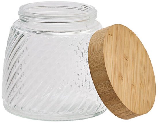 2-Delig Glazen Voorraadpotten - Voorraadpot - Voorraadbus - Met Bamboe Deksel - Keukenopslag - 0. 9 Liter - Ø12,2 x 12,5 - Transparant