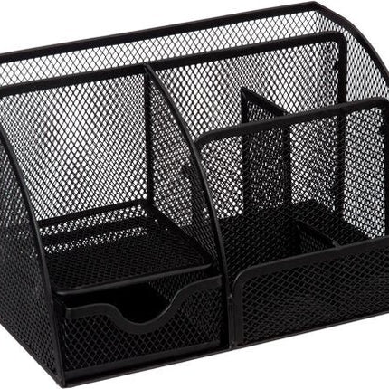 Bureau organizer/pennenbak - sorteer rekje - draadmetaal - zwart - L22 x B13 x H14 cm - kantoor/bureau artikelen