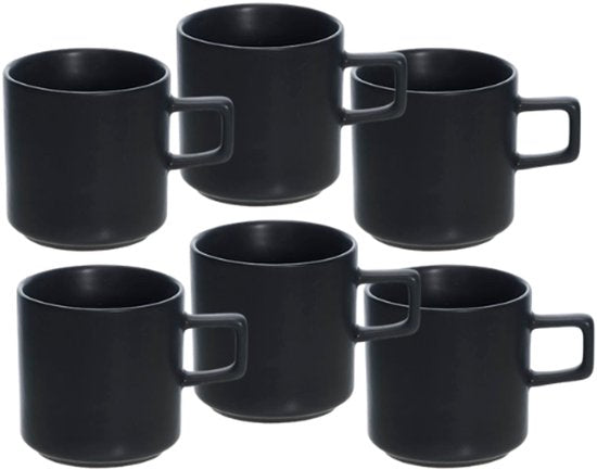 Blackwell Kaffeetasse - Kaffeetasse - Teetasse - 6er-Set - Stilvoll & Langlebig - Kompaktes Design - Steingut - 220 ml - Schwarz