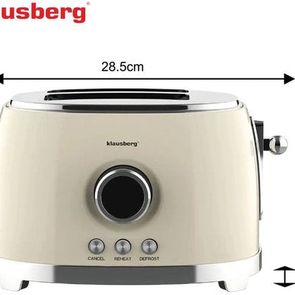 Klausberg - Broodrooster - Keuken Toaster - Toaster met LED Display en 6 Standen - Brede Sleuven Broodrooster - 2 Sneden - Retro Design - Ontdooifunctie & Opwarmfunctie - 850W - ca. 28.5 x 18.5 x 20 cm - Beige