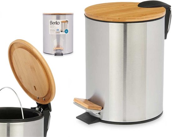 Berilo Pedaalemmer Steel - softclose - 5L - zilver / beige - D20 x H26 cm - prullenbak voor badkamer