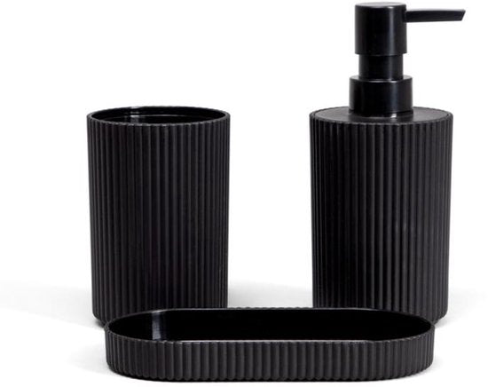 Homla - Leon Badkameraccessoiresset - Badkamer Set Modern Design - Badkamer Set - Badkamer Accessoires - Zeepdispenser, Zeepbakje en Tandenborstelhouder - Kunststof - 27 x 8 x 8 cm - Zwart