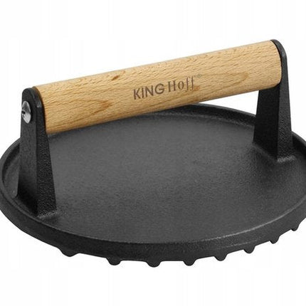 Kinghoff Gietijzeren Hamburgerpers Ø18 cm – Vleesprasser met Houten Handvat – Model KH-1759