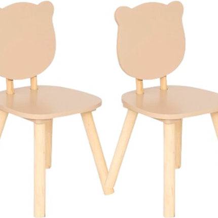 Douceur Bear Kinderstoel - Kindermeubel - Set van 2 - Kinderstoelen - Ergonomische Kinderstoel - MDF & Hout - 26 x 26 x 49 cm - Beige