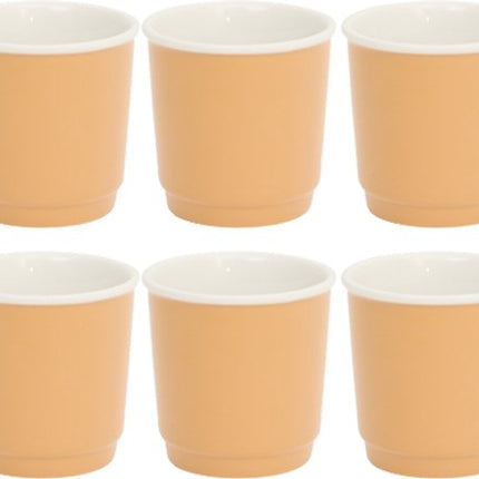 Espresso Kopjes - Set 6 Stuks - Nature Oker Espresso Cups - Kleine Koffiekopjes - Stapelbare Espresso Mokjes - 90ml - New Bone Porselein - Ø6 x 6 cm - Oker