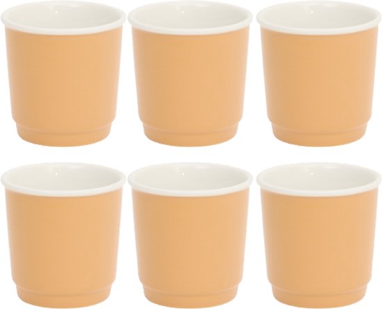 Espresso-Tassen - 6er-Set - Nature Ocker Espresso-Tassen - Kleine Kaffeetassen - Stapelbare Espresso-Becher - 90 ml - New Bone Porzellan - Ø6 x 6 cm - Ocker
