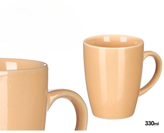 Kaffee- und Teetassen - 6er-Set - Tasse - Keramik-Kaffeetasse - Steingut-Teetasse - Glänzender Kaffeebecher - Moderne Tasse - 330 ml - 8,5 x 11,5 x 10,5 cm - Beige - 6-teiliges Set