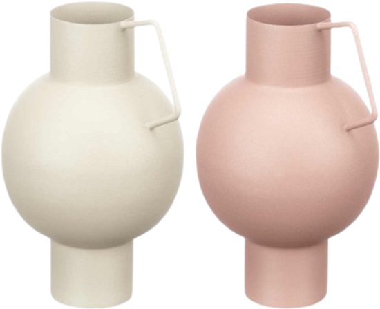 Domed stalen vaas – organisch design, pastel crème en sand pastel, 23 cm