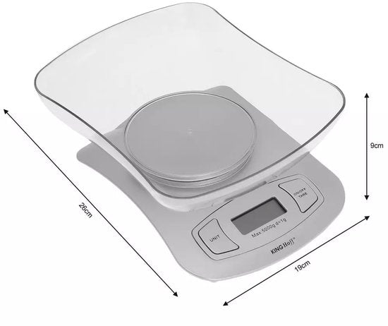 Kinghoff Serie - Digitale Küchenwaage - 5 kg - Tara-Funktion - inklusive Batterien