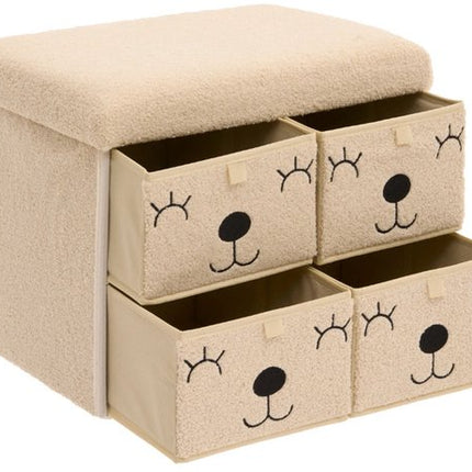 Atmosphera Kids Ezzio Opbergpoef met 4 lades - 39x38x50cm - Opvouwbaar - Beige