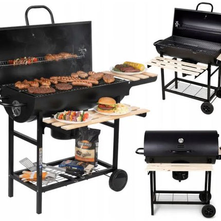 Grote Houtskoolbarbecue op Wielen met Deksel, Thermometer en Verstelbare Roosters – Ideaal voor de Tuin