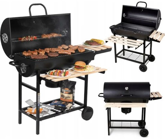 Grote Houtskoolbarbecue op Wielen met Deksel, Thermometer en Verstelbare Roosters – Ideaal voor de Tuin