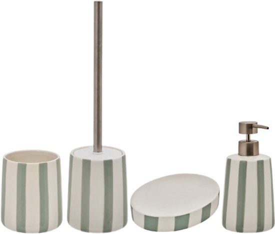 Strio Badezimmer-Access oire-Set – Badezimmer-Accessoires-Set – Luxuriöses Badezimmer-Set – Keramik – 39 cm Toilettenbürste – 400 ml Seifenspender – 10 cm Zahnbürstenhalter – 13,3 cm Seifenschale – Dolomit – Seladongrün