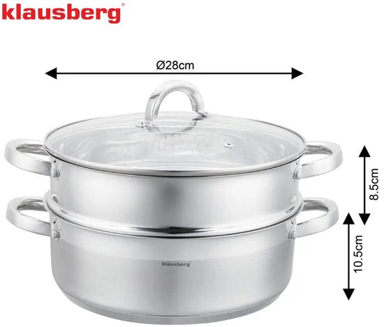 Klausberg stoompan 3-delig – RVS stoomkookset 28 cm, 6 liter, ook inductie – foto 3