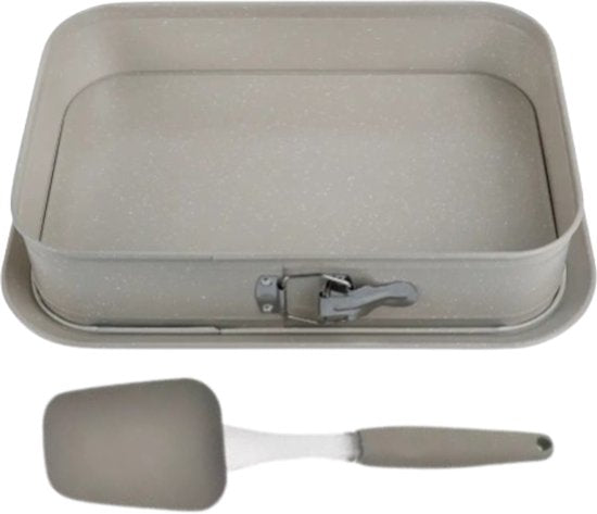 Backset - Backform mit Spatel - Backform mit abnehmbarem Rand - Antihaft-Marmor-Beschichtung - Carbonstahl-Kuchenform - Rechteckige Springform 39 x 27 cm - Grau