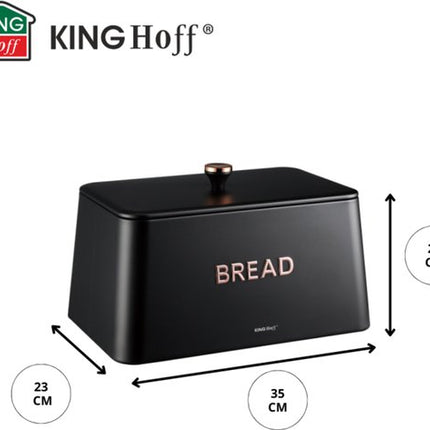 KINGHOFF Broodtrommel - Brooddoos Metaal - Mat Zwart - 35x23x21 cm - Ventilatiegaten - Hygienisch & Eenvoudig Schoonmaken - Broodbak