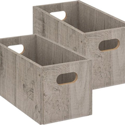 5five Opbergmand/kastmand van hout - Set van 2x stuks - grijs - 7 Liter - 31 x 15 x 15 cm - Opbergboxen - Vakkenkast manden