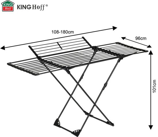 Kinghoff Opvouwbaar Droogrek – Tot 20 kg – 108-180 cm – Zwart